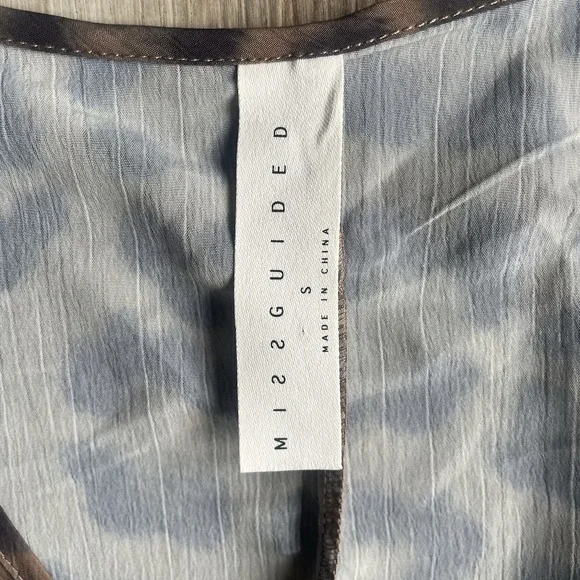 Missguided Long Sleeve flounce tie‎ front Babydoll Top cheetah print Blouse S - Picture 5 of 5